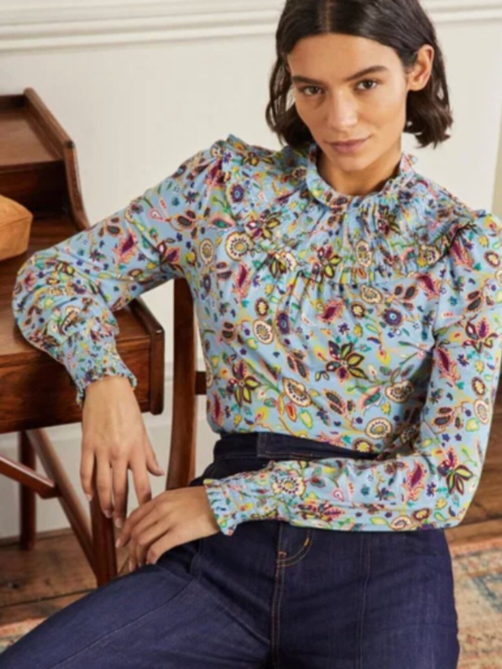 BODEN Smocked Neck Jersey Top Size 10